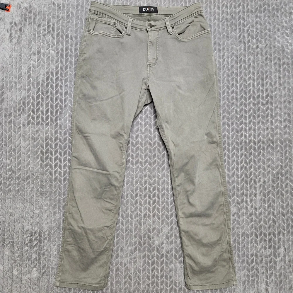DU/ER No Sweat Pant Slim Fit Olive Green Performance Trousers 32x30 N2X